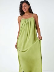 Dusk Green Plain Woven Strappy Maxi Dress - Image 1 of 5