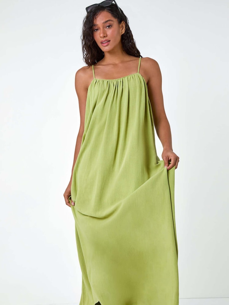 Dusk Green Plain Woven Strappy Maxi Dress - Image 1 of 5