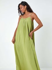 Dusk Green Plain Woven Strappy Maxi Dress - Image 3 of 5