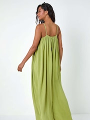 Dusk Green Plain Woven Strappy Maxi Dress - Image 4 of 5