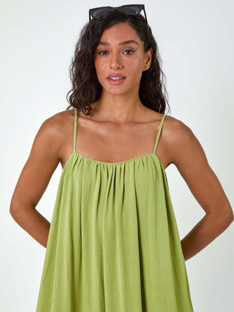 Dusk Green Plain Woven Strappy Maxi Dress - Image 5 of 5
