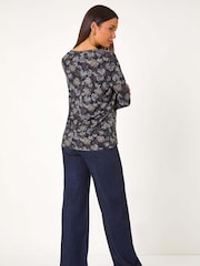 Roman Grey Floral Print Relaxed Stretch Top - Image 2 of 5