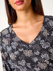 Roman Grey Floral Print Relaxed Stretch Top - Image 5 of 5