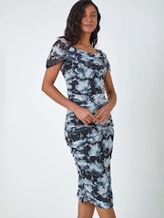 Dusk Black Ruched Mesh Stretch Dress - Image 1 of 4