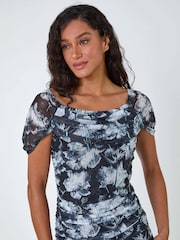 Dusk Black Ruched Mesh Stretch Dress - Image 3 of 4