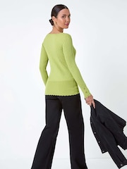 Roman Green Button Detail Ribbed Longline Jumper - Image 2 of 5