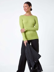 Roman Green Button Detail Ribbed Longline Jumper - Image 3 of 5