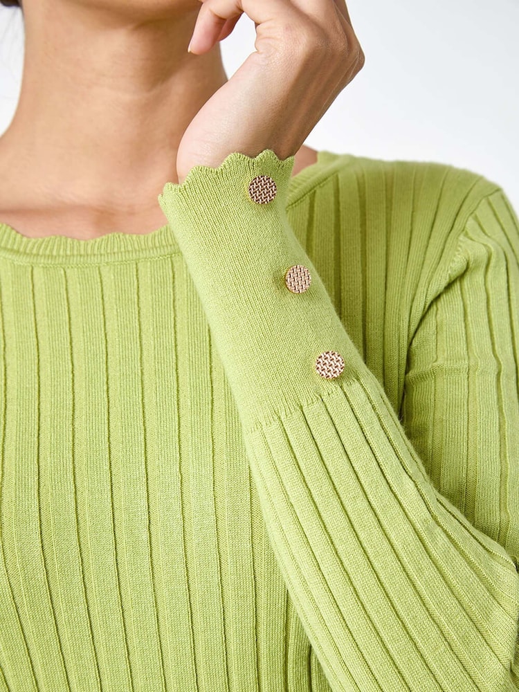 Roman Green Button Detail Ribbed Longline Jumper - Image 5 of 5 Roman Green Button Detail Ribbed Longline Jumper - Image 5 of 5