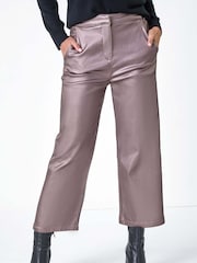 Roman Metallic Coated Wide Leg Cropped Trousers - Image 1 of 5