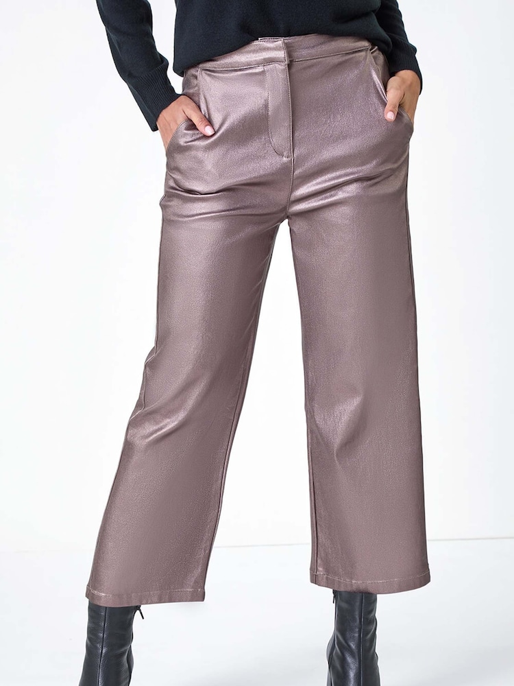 Roman Metallic Coated Wide Leg Cropped Trousers - Image 1 of 5