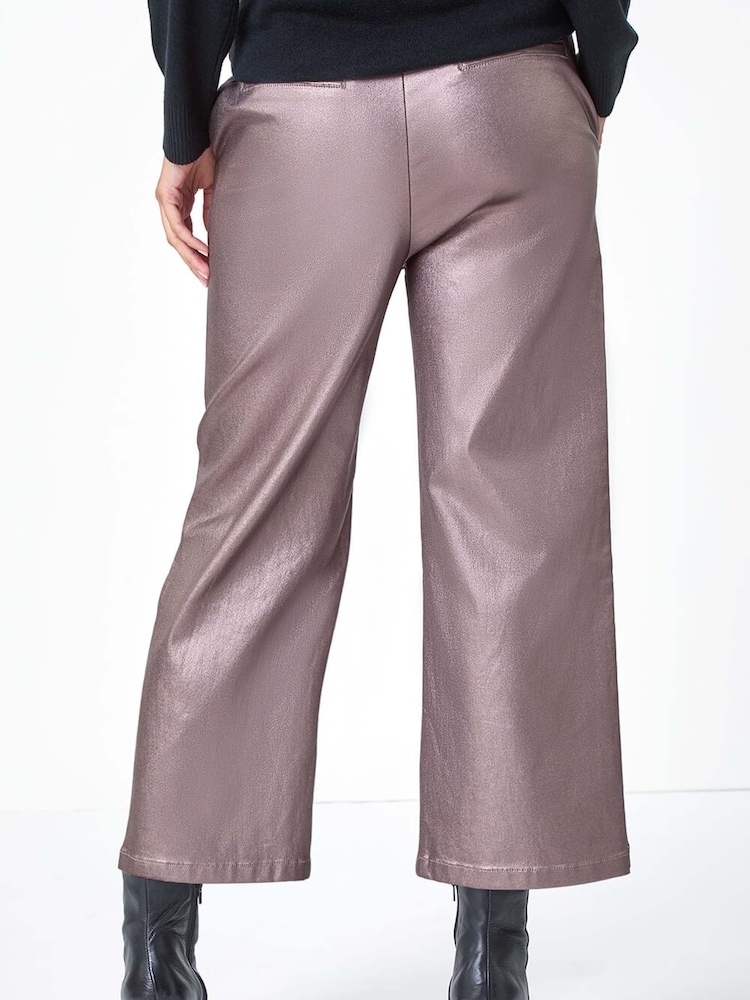 Roman Metallic Coated Wide Leg Cropped Trousers - Image 2 of 5