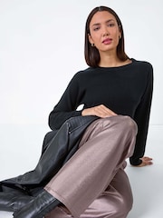 Roman Metallic Coated Wide Leg Cropped Trousers - Image 5 of 5