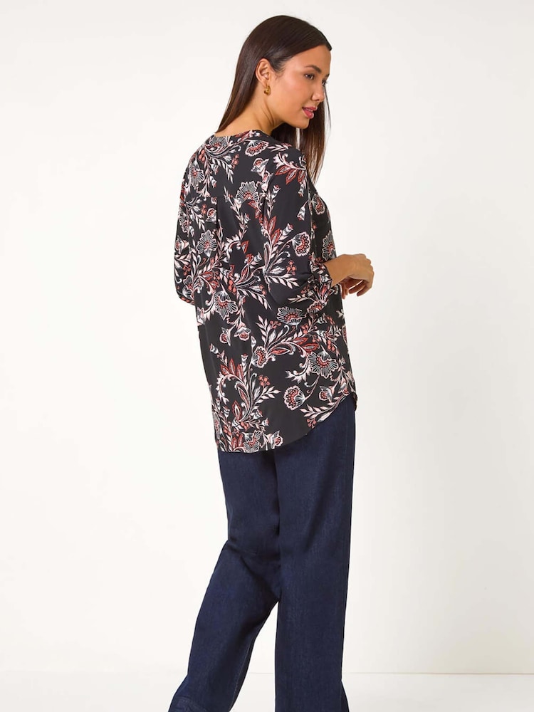 Roman Pink Floral Print Stretch Shirt - Image 2 of 5