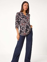 Roman Pink Floral Print Stretch Shirt - Image 3 of 5