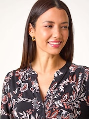 Roman Pink Floral Print Stretch Shirt - Image 4 of 5