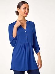 Roman Blue Button Detail Tunic Top - Image 1 of 5