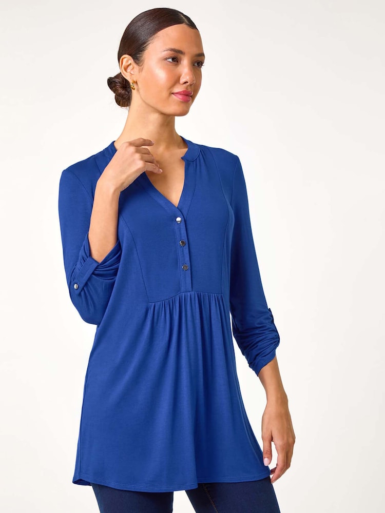 Roman Blue Button Detail Tunic Top - Image 1 of 5