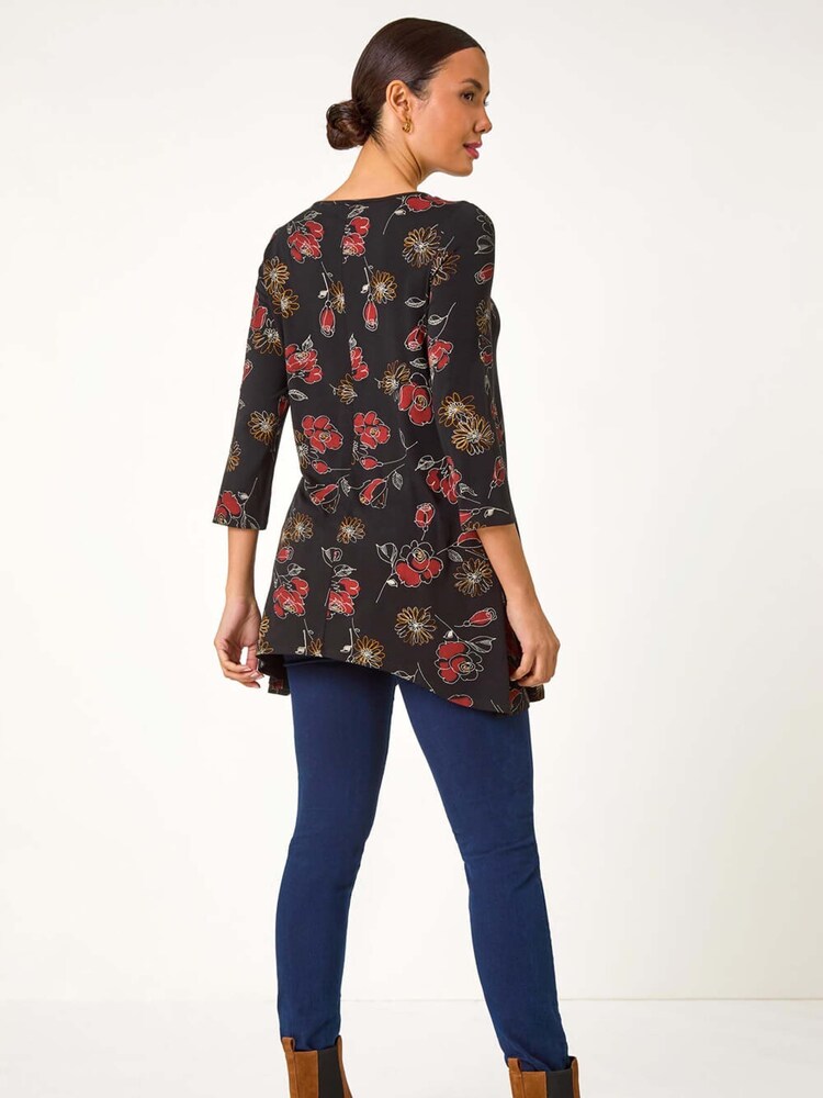 Roman Floral Print Lace Trim Stretch Top - Imagen 2 de 5 Roman Floral Print Lace Trim Stretch Top - Imagen 2 de 5