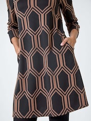 Roman Brown Geometric Jacquard Stretch Dress - Image 5 of 5