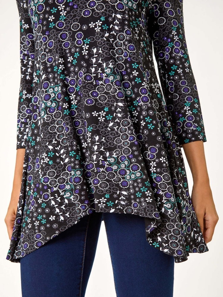 Roman Blue Abstract Circle Print Cutout Tunic Top - Image 5 of 5 Roman Blue Abstract Circle Print Cutout Tunic Top - Image 5 of 5
