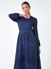 Roman Blue Animal Print Midi Dress - Image 1 of 5