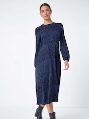 Roman Blue Animal Print Midi Dress - Image 3 of 5