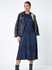 Roman Blue Animal Print Midi Dress - Image 4 of 5