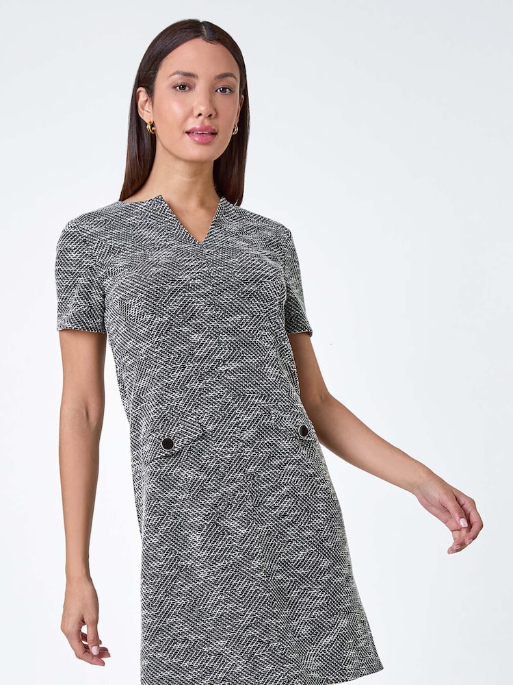 Roman Black Textured Pocket Detail Stretch Dress - Image 1 of 5