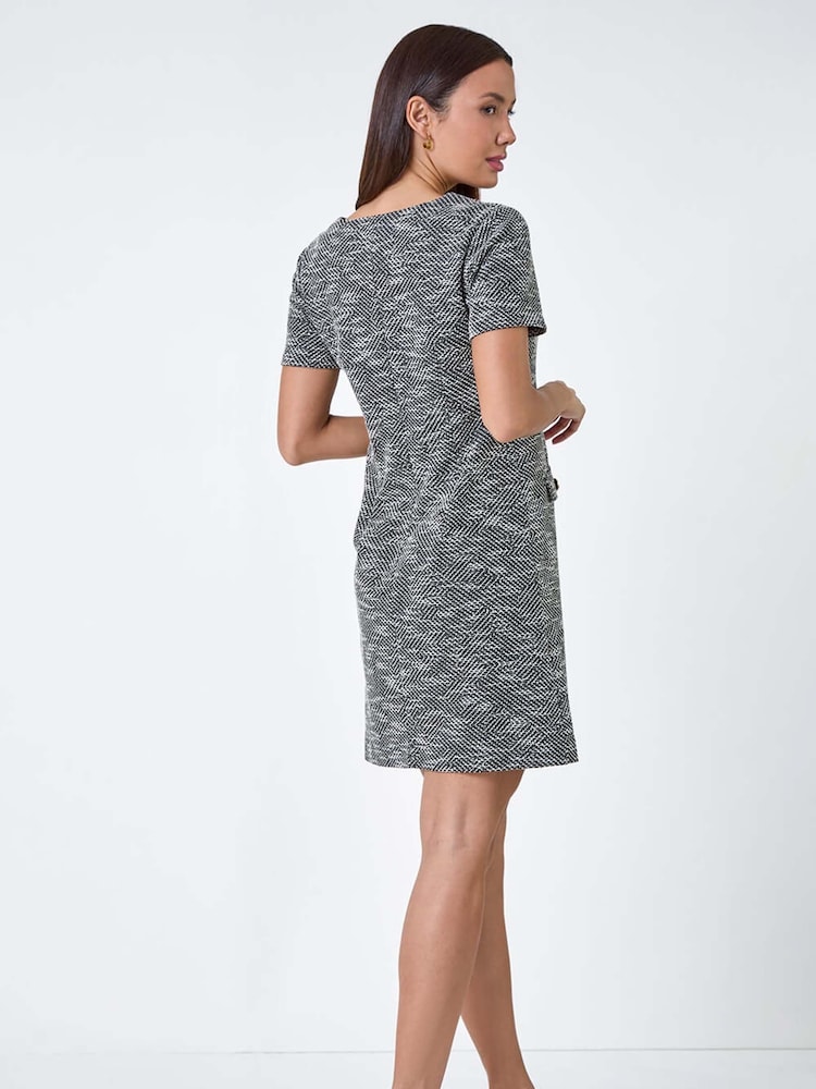 Roman Black Textured Pocket Detail Stretch Dress - Image 2 of 5