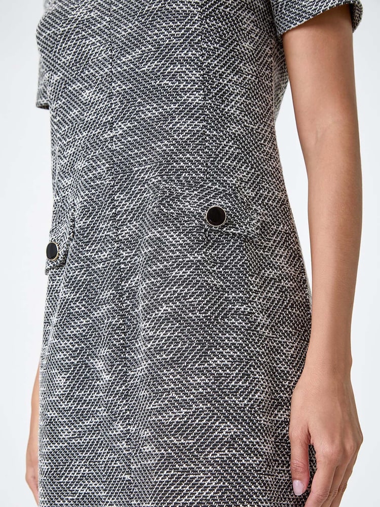 Roman Black Textured Pocket Detail Stretch Dress - Image 5 of 5
