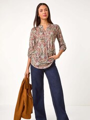 Roman Natural Abstract Circle Print Shirt - Image 3 of 5