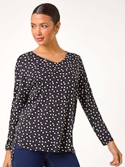 Roman Black Spot Print Stretch Tunic Top - Image 1 of 5