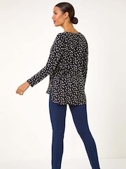 Roman Black Spot Print Stretch Tunic Top - Image 2 of 5