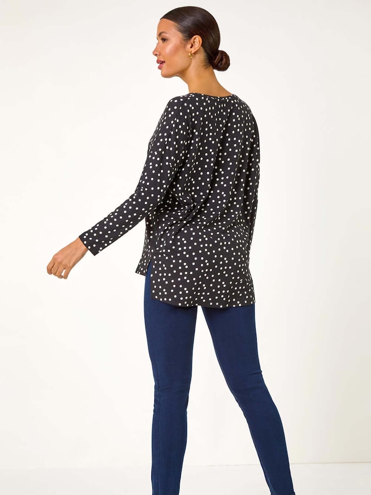Roman Black Spot Print Stretch Tunic Top - Image 2 of 5