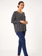 Roman Black Spot Print Stretch Tunic Top - Image 3 of 5