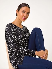 Roman Black Spot Print Stretch Tunic Top - Image 4 of 5