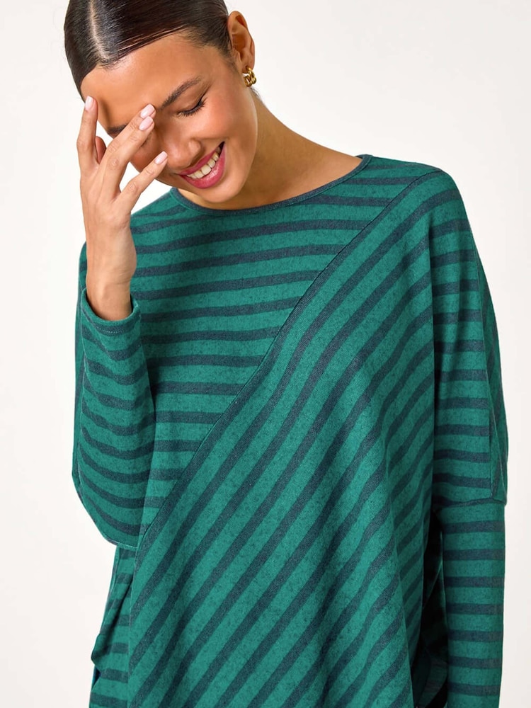 Roman Green Contrast Stripe Stretch Jersey Top - Image 4 of 5