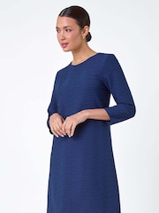Roman Blue Textured A-Line Stretch Dress - Image 1 of 5