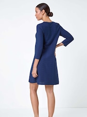Roman Blue Textured A-Line Stretch Dress - Image 3 of 5