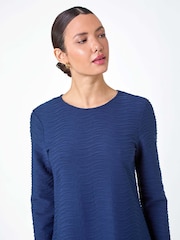 Roman Blue Textured A-Line Stretch Dress - Image 4 of 5