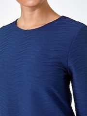 Roman Blue Textured A-Line Stretch Dress - Image 5 of 5
