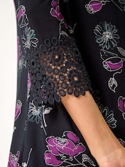 Roman Purple Floral Print Lace Detail Stretch Top - Image 5 of 5