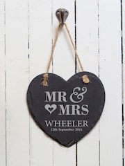 Loveabode Grey Personalised Mr & Mrs Hanging Slate Heart Hanging Art - Image 2 of 4