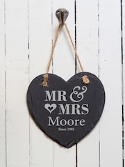 Loveabode Grey Personalised Mr & Mrs Hanging Slate Heart Hanging Art - Image 4 of 4