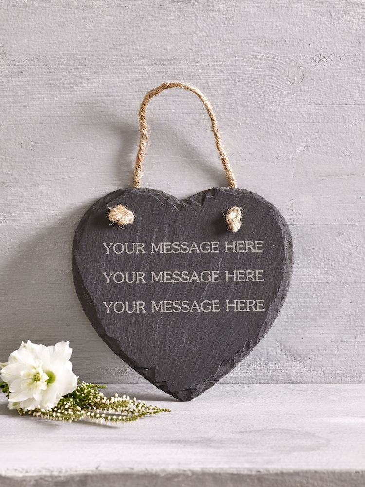 Loveabode Grey Personalised Real Slate Heart Sign - Image 1 of 4