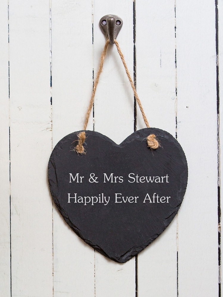 Loveabode Grey Personalised Real Slate Heart Sign - Image 4 of 4