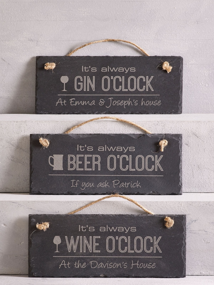 Loveabode Grey Personalised Wine O Clock Real Slate Sign - Image 1 of 4