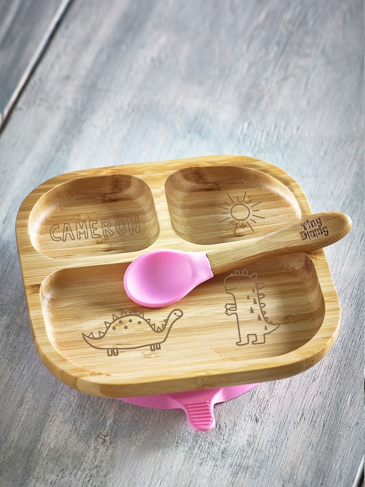 Loveabode Personalised Feeding Brown Wooden Plate - Image 4 of 4