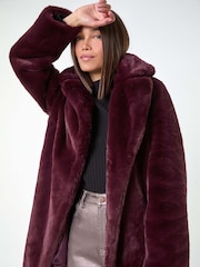 Roman Red Faux Fur Longline Coat - Image 1 of 5