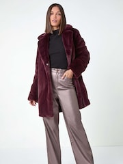 Roman Red Faux Fur Longline Coat - Image 2 of 5